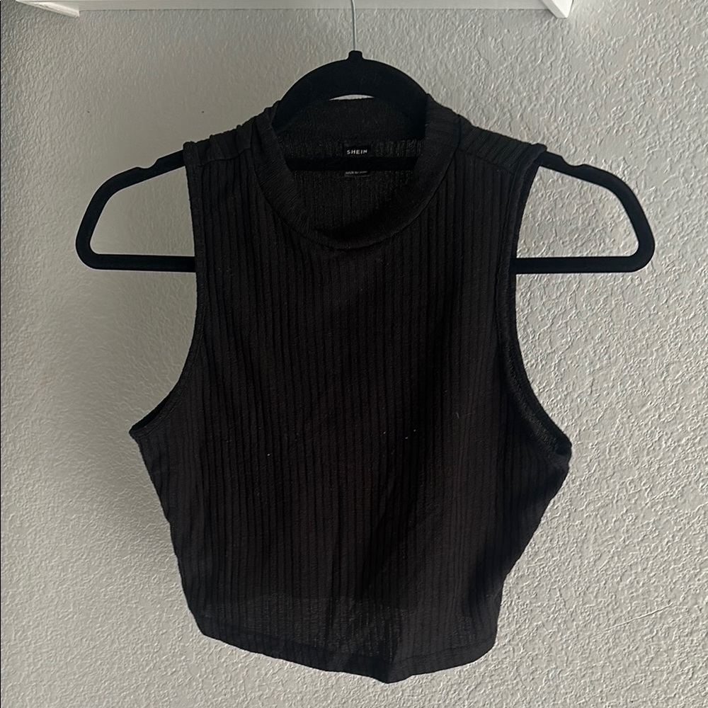 Black Crop Sleeveless Ribbed Tank Top